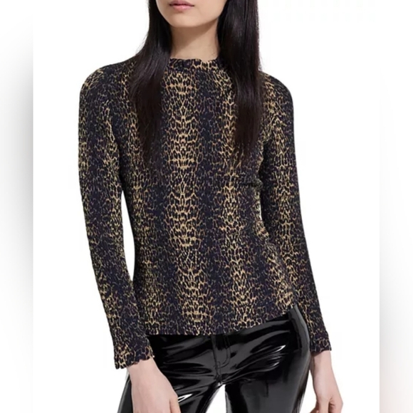 The Kooples Leo Print Long Sleeve Shirt With Ruffled Collar & Wrist- Black &Gold - Picture 4 of 10